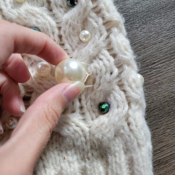 by Anthropologie Ivory Kimono in Things Party Pearl Cardigan One Size - Picture 8 of 16